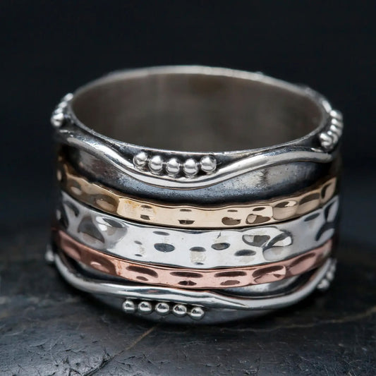 Baizaar Sterling Silver Ripple Spinner Ring