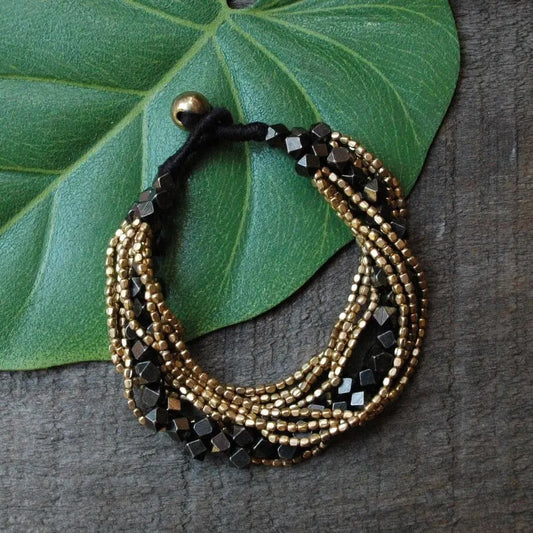 Baizaar Two Tone Brass Beaded Bracelet - Multiple Colors