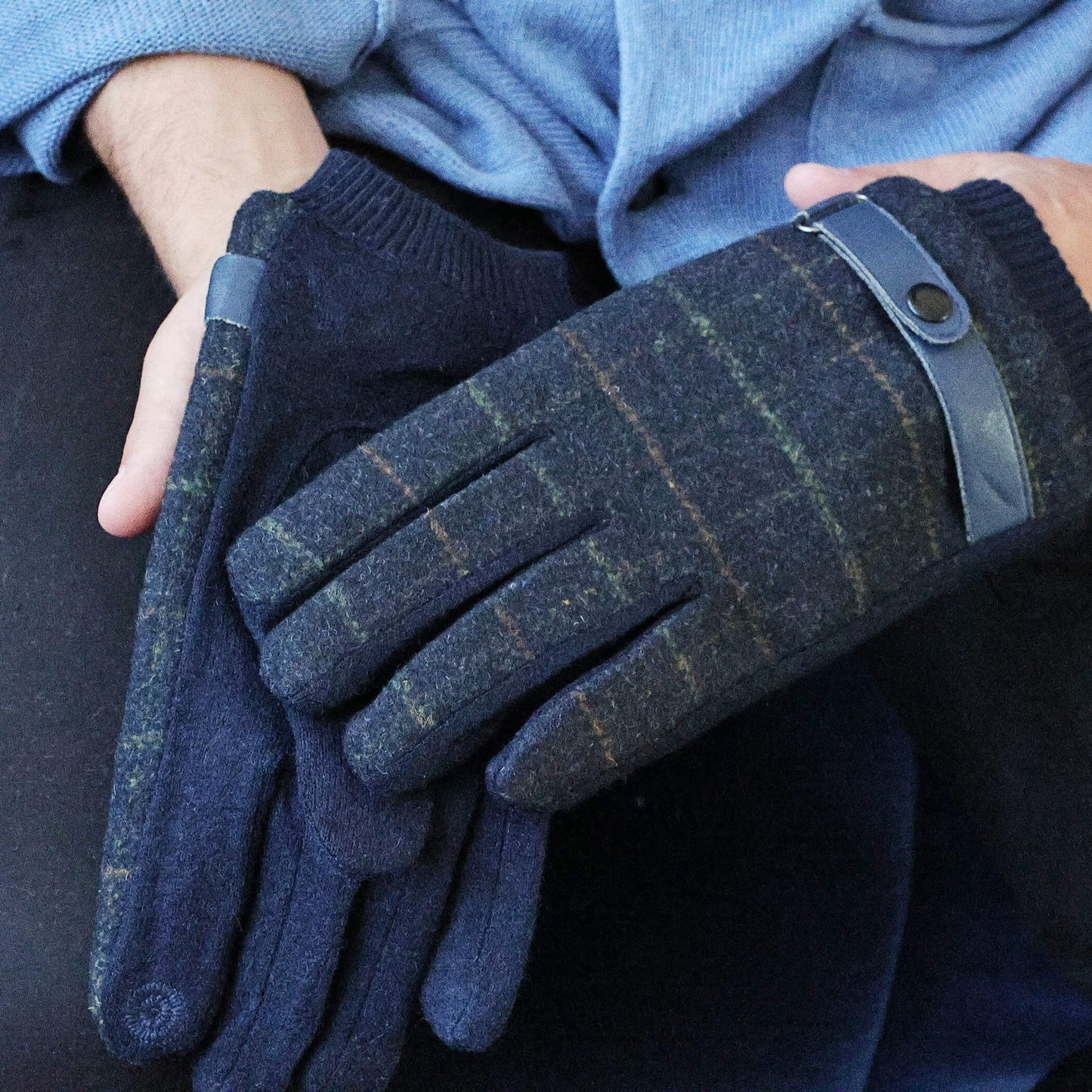 Studio Hop Men's Check Merino Wool Gloves - Multiple Colors