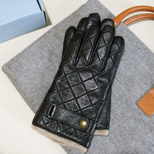 Studio Hop Men's Quilted Leather Gloves with Strap Detail