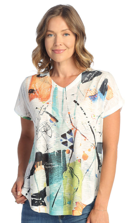 Jess & Jane Dolman Sleeve V-Neck Top - Multiple Prints