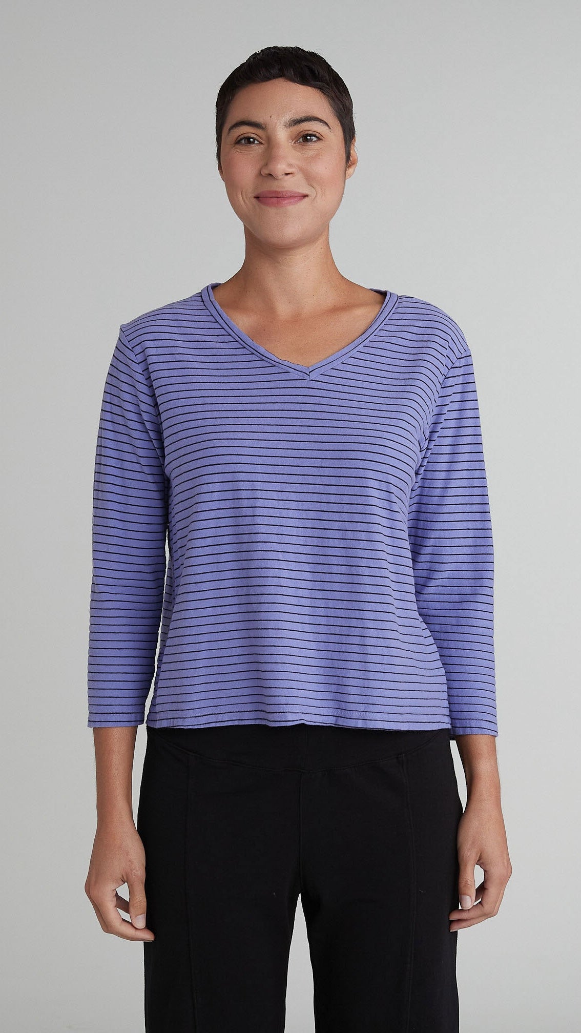 Cut Loose Black/White Striped V-Neck Top - Multiple Colors