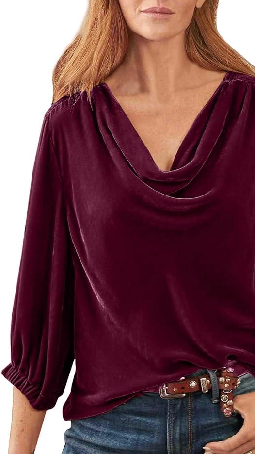 The Moment Collection Velvet Drape Neckline Top