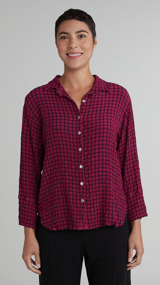 Cut Loose Crinkle Plaid Crop Easy Shirt - Multiple Colors