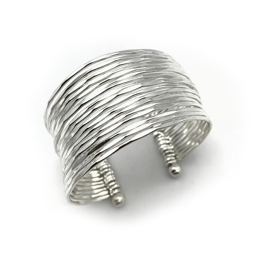 Anju Jewelry Stacked Hammered Bands Cuff Bracelet - Multiple Metals