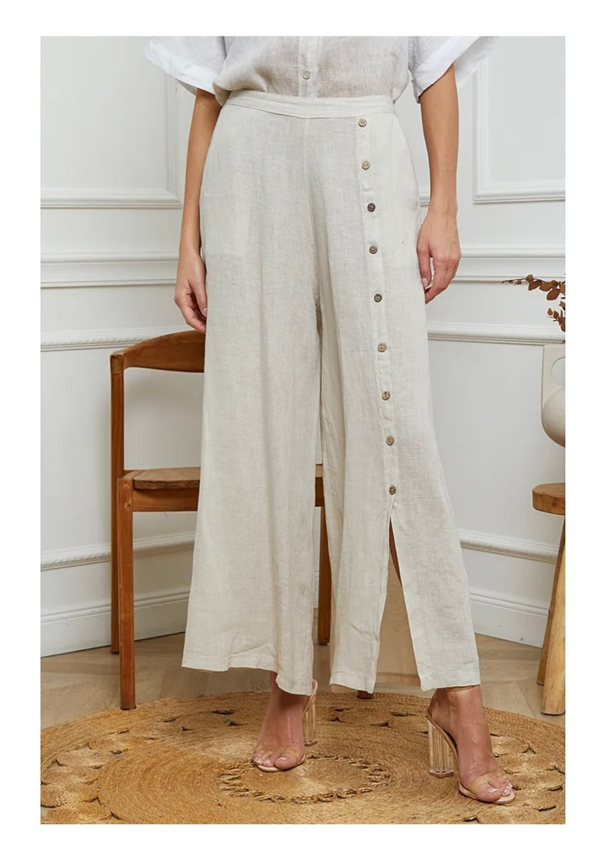 Lea & Luc Linen Button Trouser - Multiple Colors