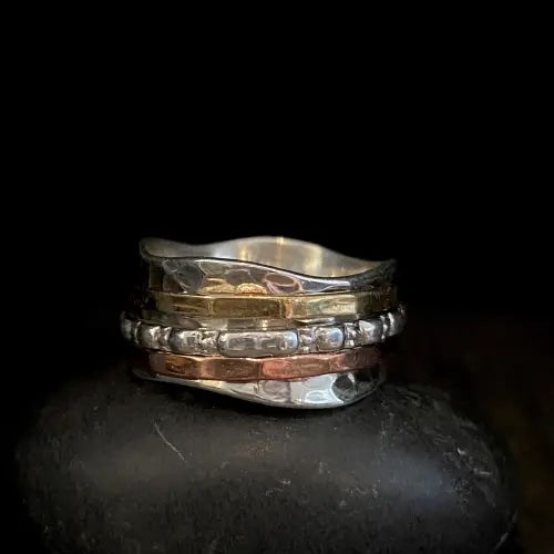 Baizaar Sterling Silver Tri-Metal Curved Spinner Ring