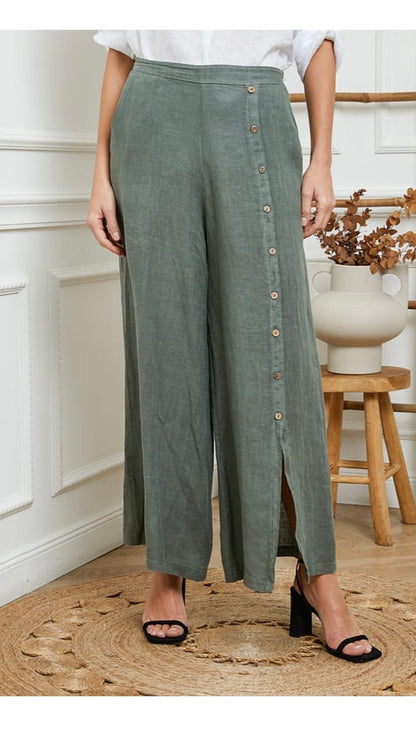 Lea & Luc Linen Button Trouser - Multiple Colors