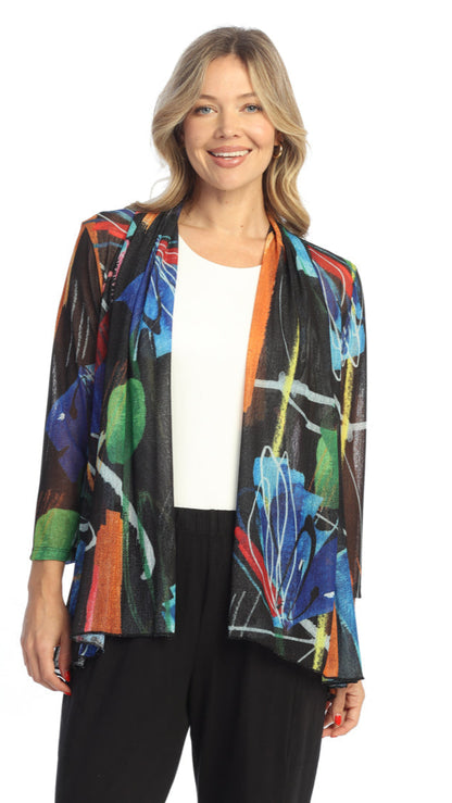 Jess & Jane Crepe Mesh Drape Cardigan - Multiple Prints