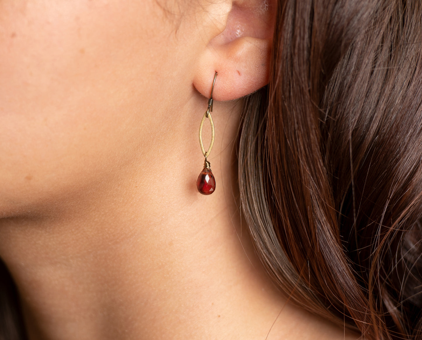 Edgy Petal Dainty Garnet Teardrop Earrings