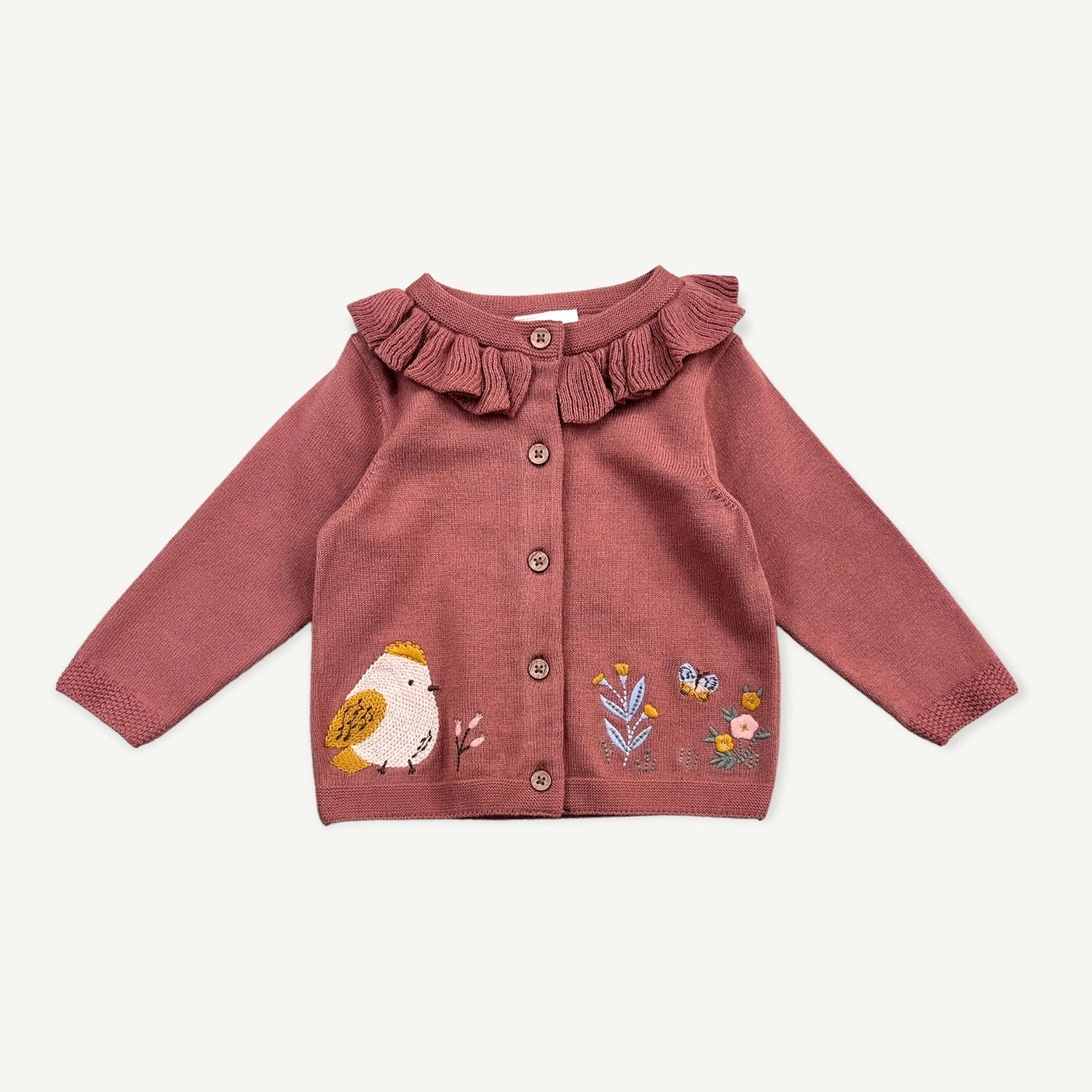 Viverano Organics  Floral Bird Embroidered Knit Cardigan