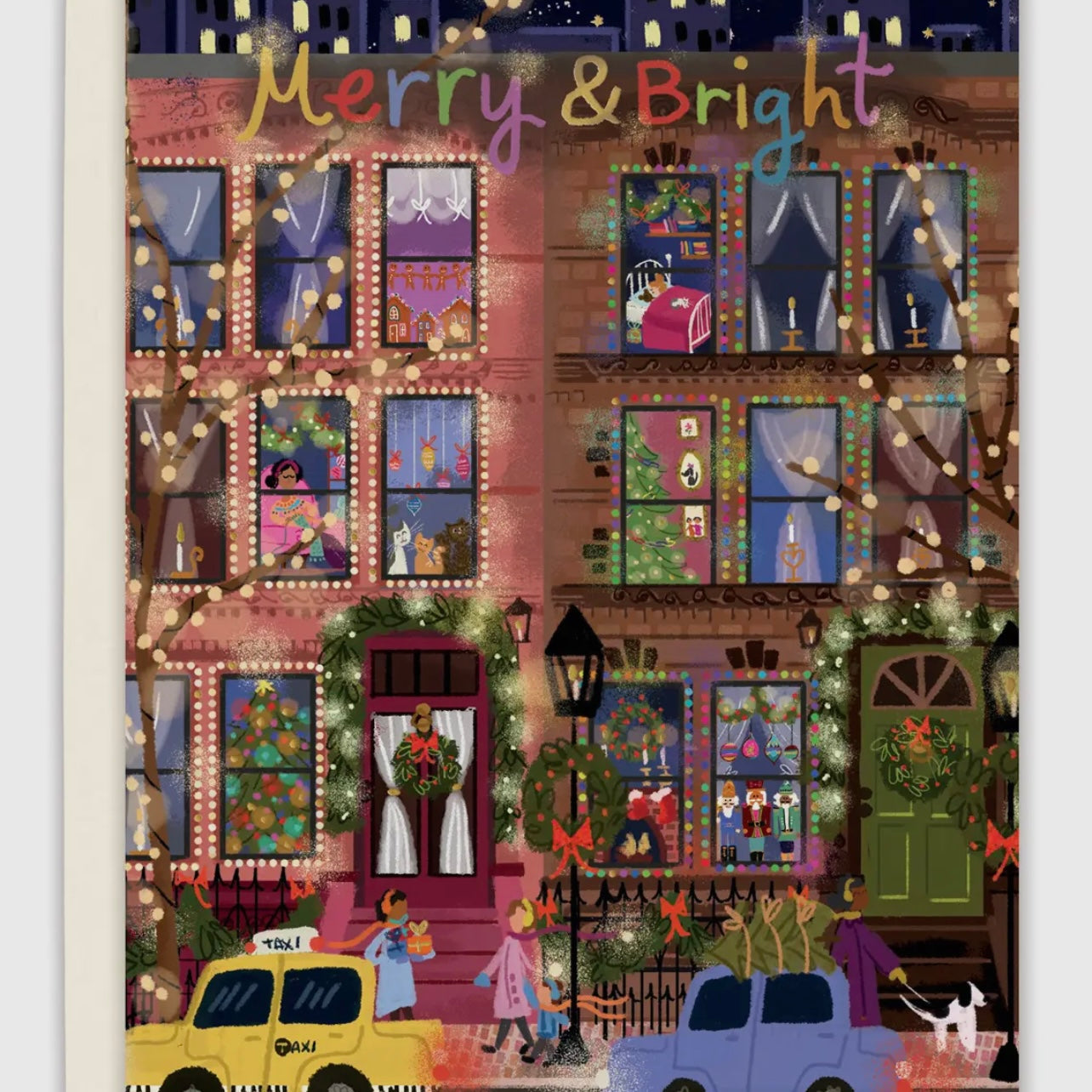 Festive Townhouse Scene Holiday Greeting Card