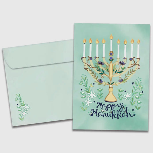 Floral Menorah Hanukkah Greeting Card