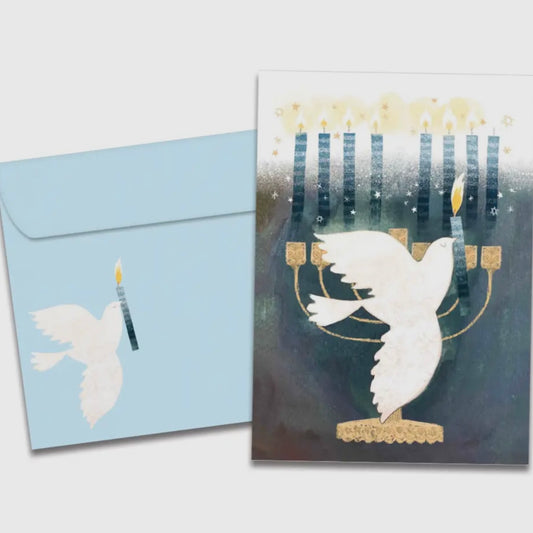 Peace Dove Menorah Hanukkah Greeting Card