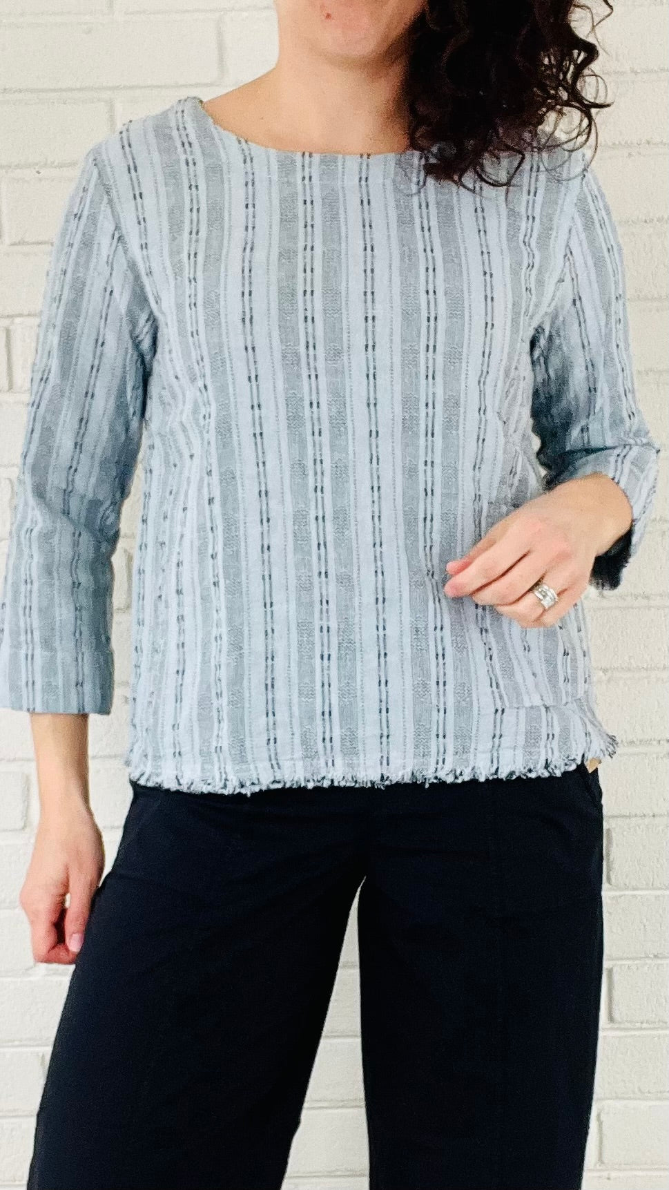 Cut Loose Pinstripe Pocket 3/4 Sleeve Shell