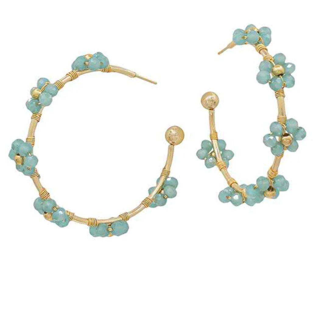 Beaded Flower Hoop Earrings - Multiple Colors