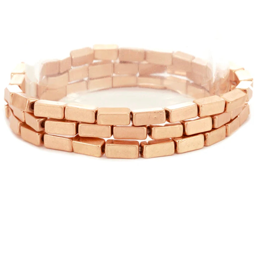 Rectangle Metal Stretch Bracelet Set - Multiple Colors