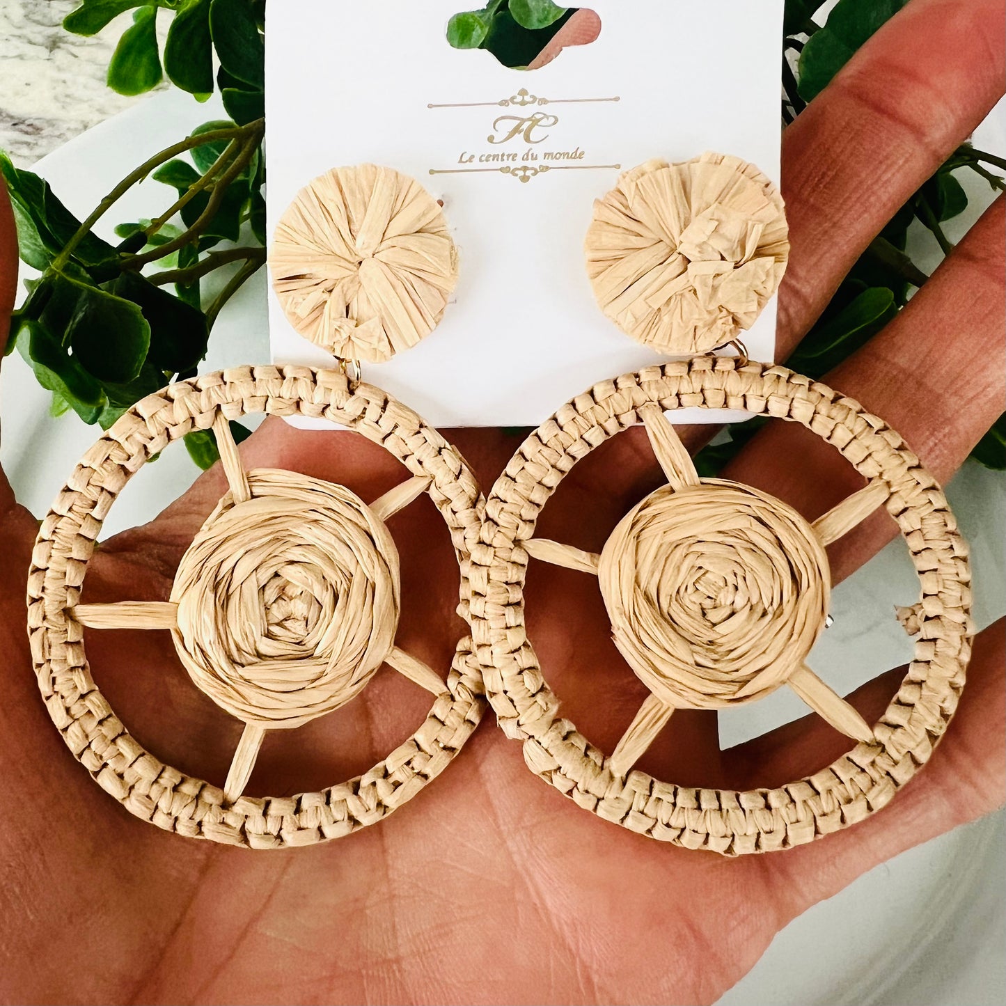 Rattan Wagon Wheel Post Earrings