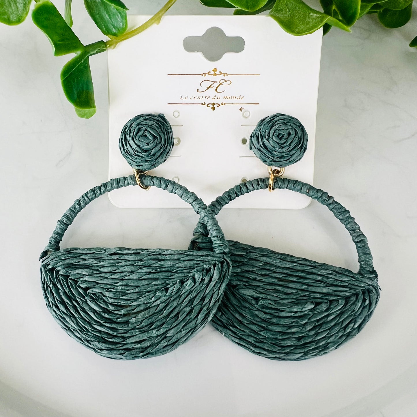 Rattan Half Circle Post Earrings - Multiple Colors