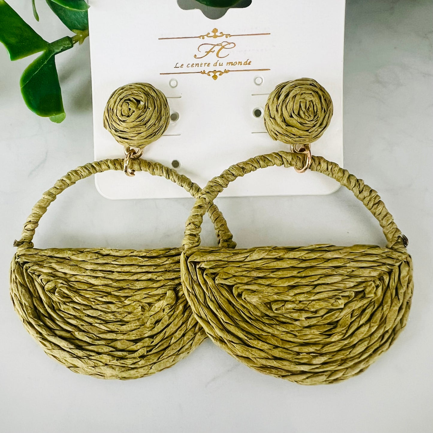 Rattan Half Circle Post Earrings - Multiple Colors