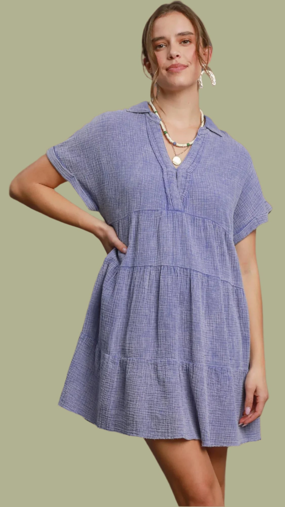 Umgee Mineral Wash Tiered Babydoll Dress - Multiple Colors