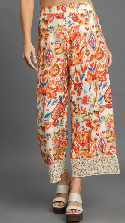 Umgee Wide Leg with Lace Trim Pant