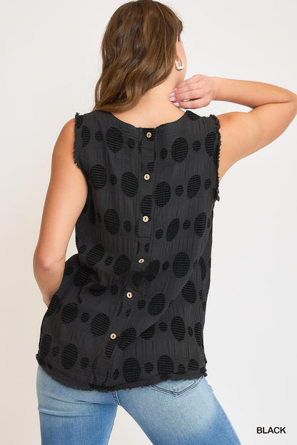 Umgee Swiss Dot Jacquard Tank with Buttons