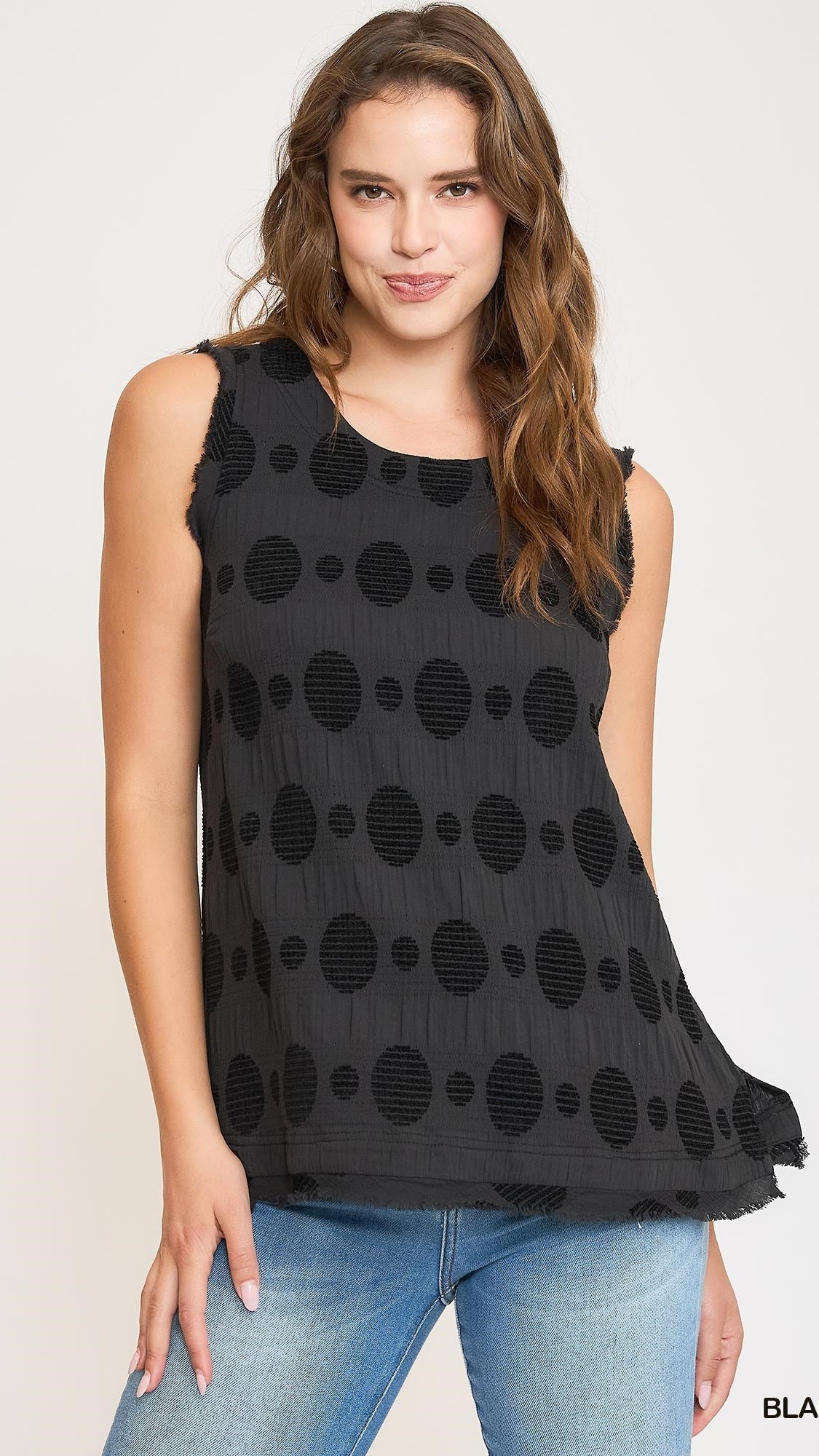 Umgee Swiss Dot Jacquard Tank with Buttons