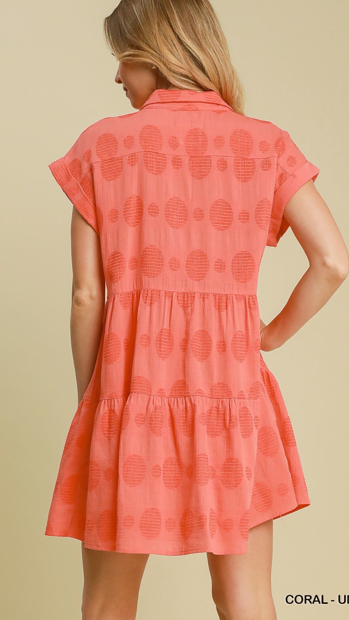 Umgee Swiss Dot Jacquard Button Down Collared Dress