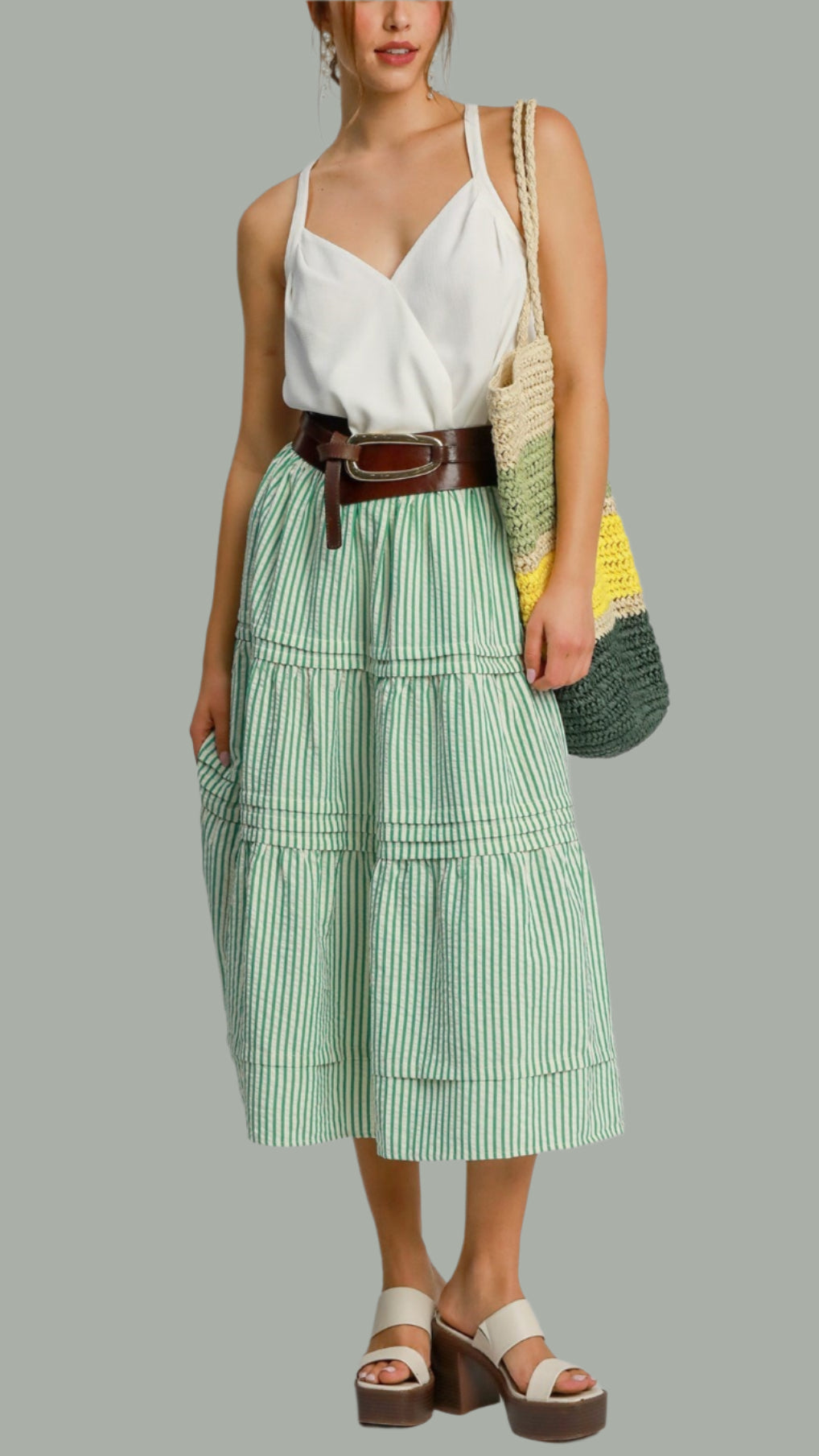 Umgee Tiered Maxi Skirt with Pin Tuck Detail