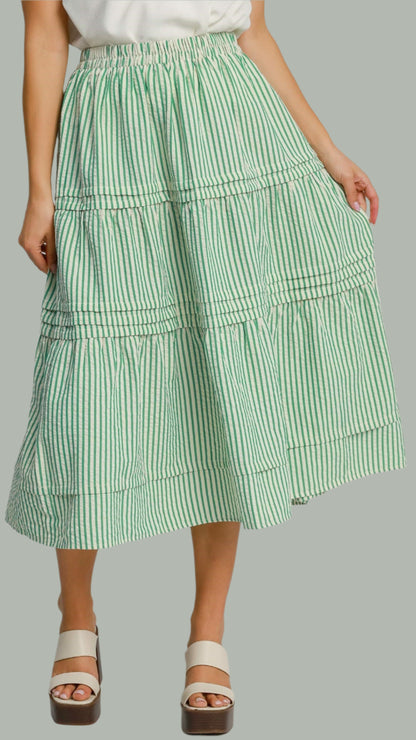 Umgee Tiered Maxi Skirt with Pin Tuck Detail