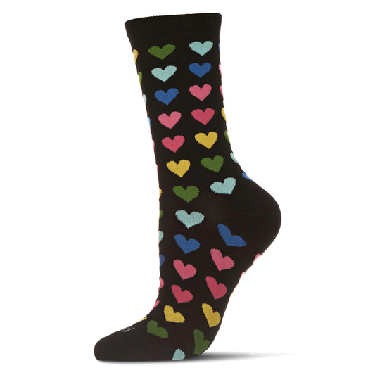 MeMoi Multicolored Hearts Bamboo Crew Socks