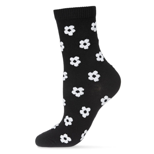 MeMoi Flocked Contrast Floral Crew Sock - Multiple Colors