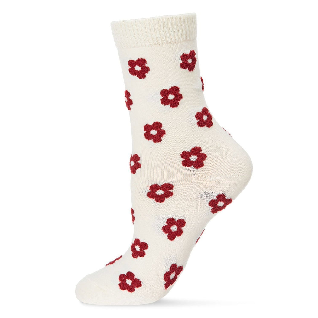 MeMoi Flocked Contrast Floral Crew Sock - Multiple Colors