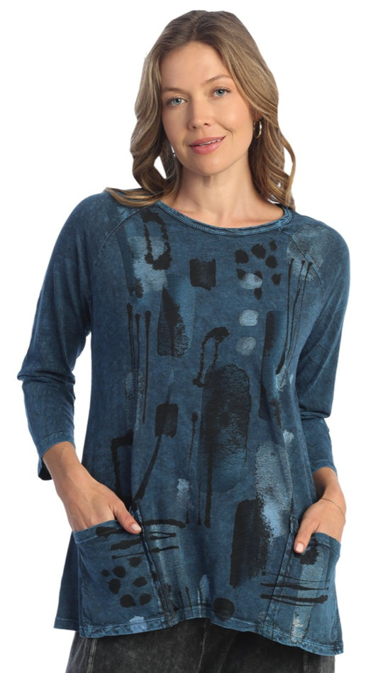 Jess & Jane Fall Mineral Wash Cotton Slub Tunic, Sapphire Maze