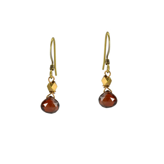 Edgy Petal Garnet Golden Brass Earrings