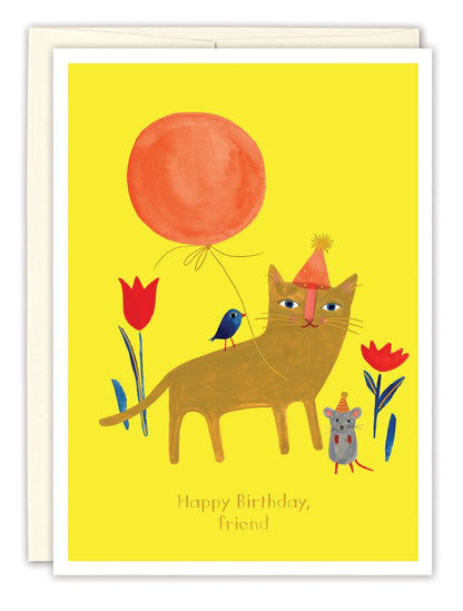 Cat Bird Mouse Birthday Card