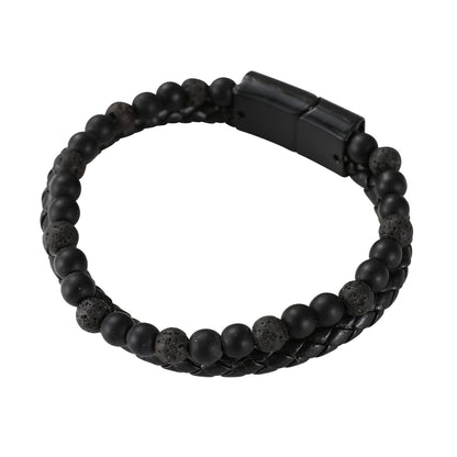 Mad Man Leather and Lava Rock Bracelet - Multiple Colors