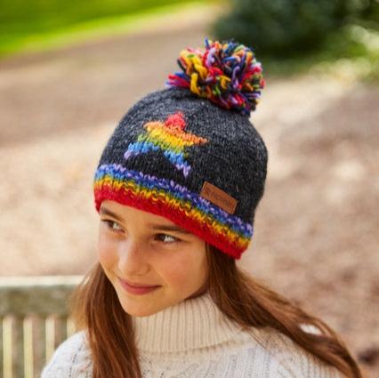 Pachamama Kid's Rainbow Star Bobble Beanie