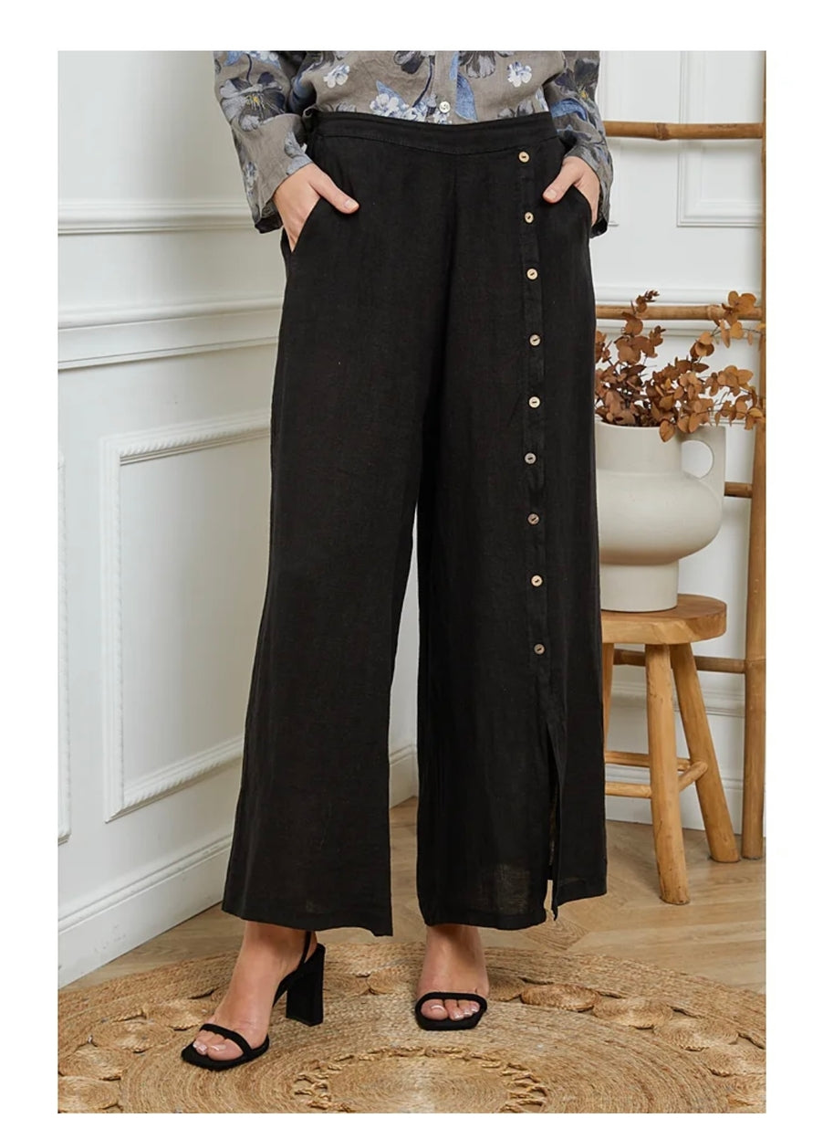 Lea & Luc Linen Button Trouser - Multiple Colors