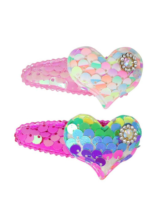 Pink Poppy Sequin Heart Hairclip