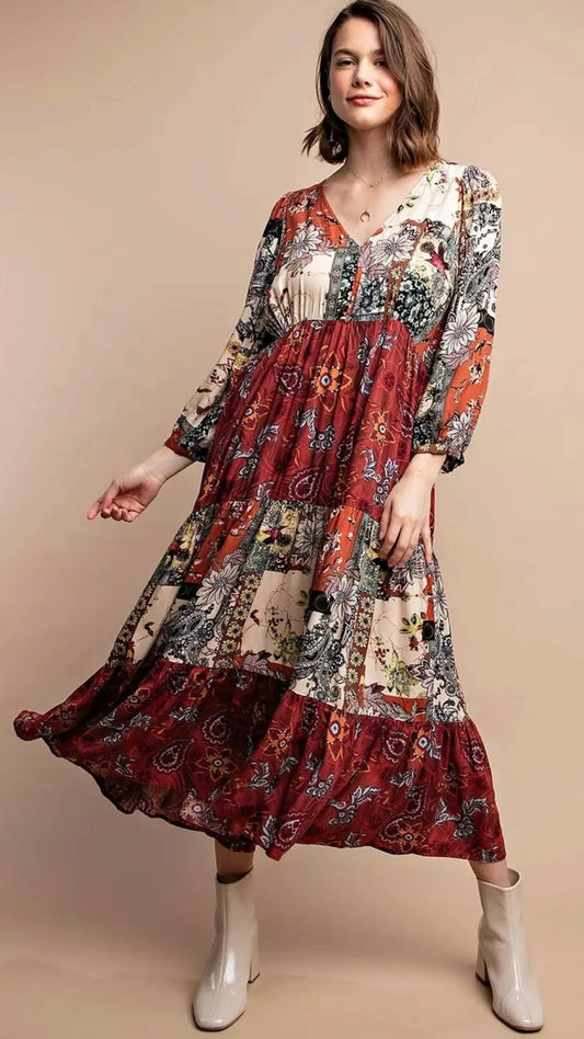 BNS Mixed Print Midi Dress