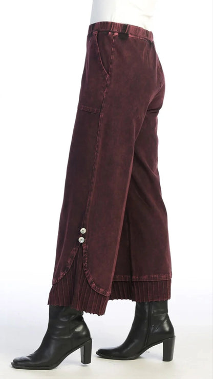 Jess & Jane Mineral Wash Wide Leg Pant With Contrast - Multiple Colors