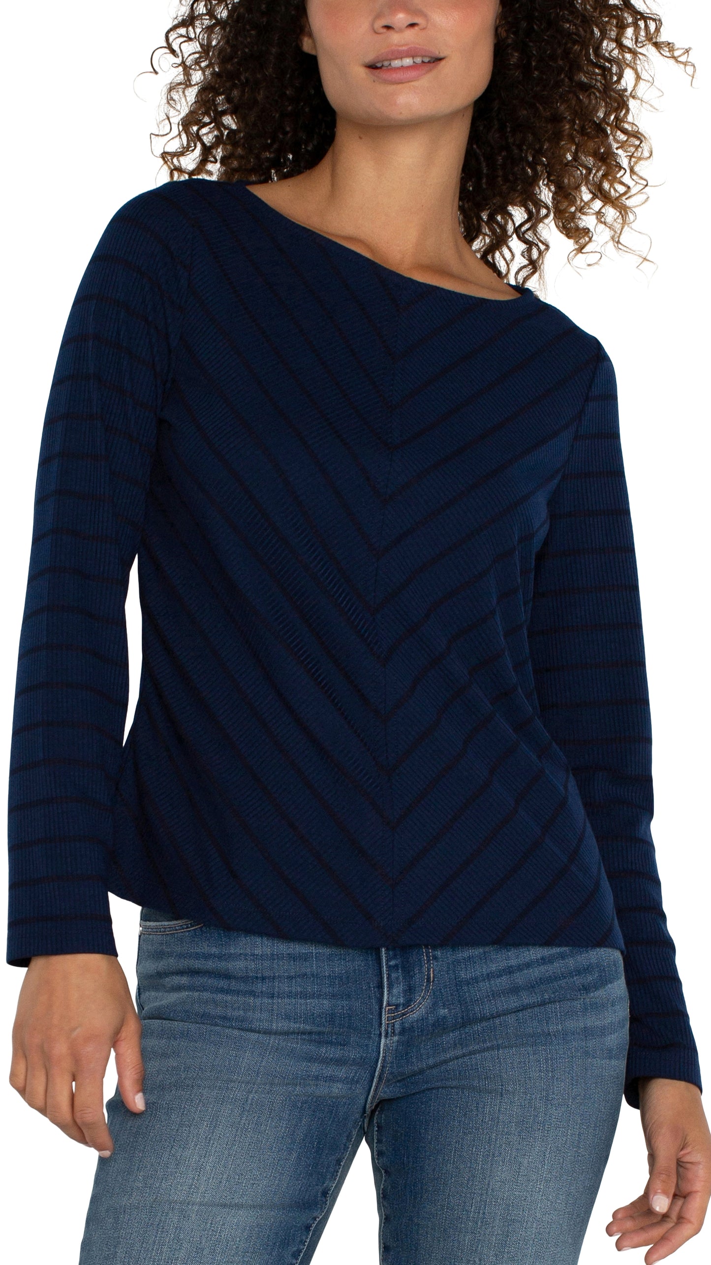 Liverpool Ribbed Knit Miter Front Top