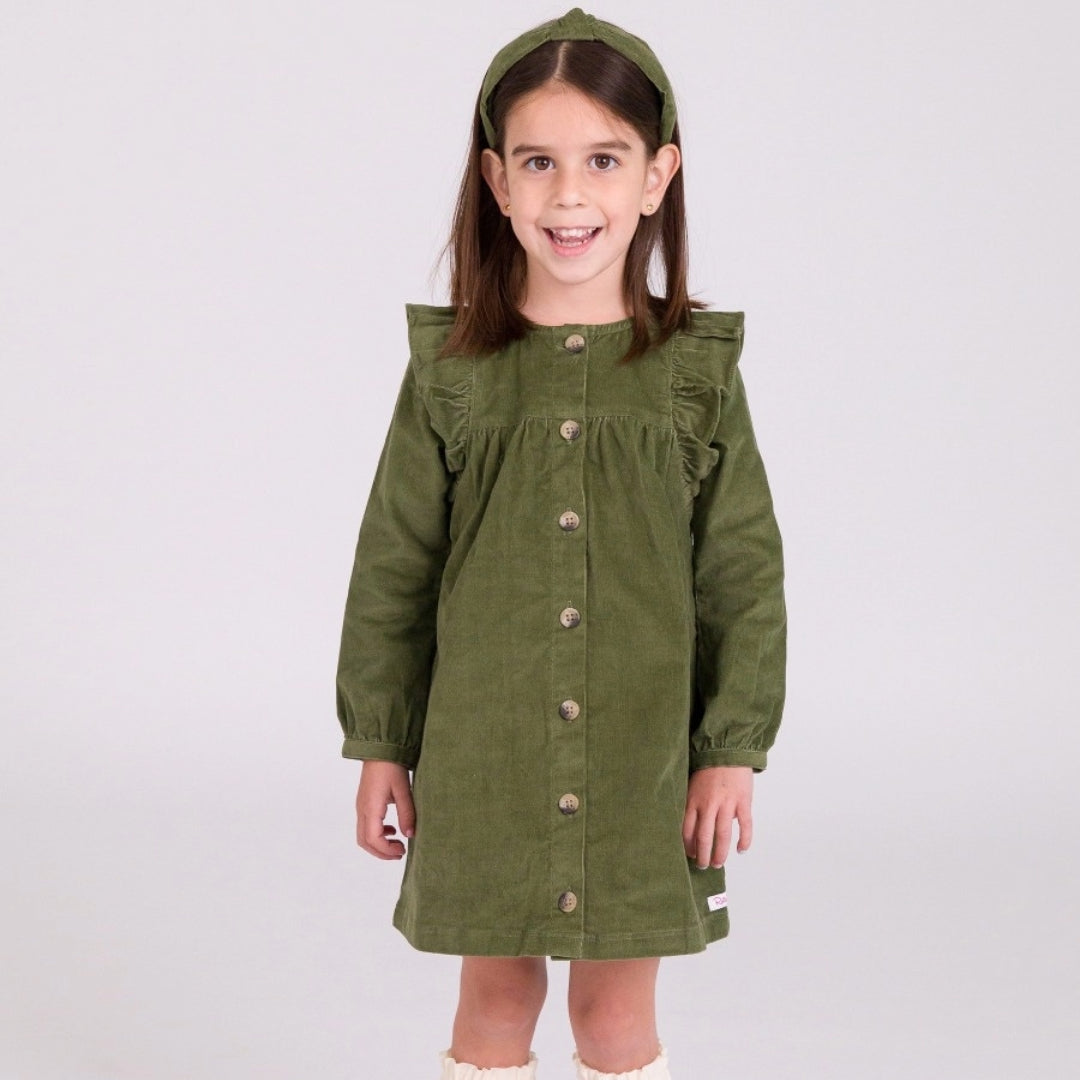 RuffleButts Stretch Corduroy Ruffle Dress