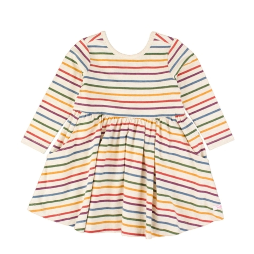 RuffleButts Countryside Rainbow Stripe Twirl Dress