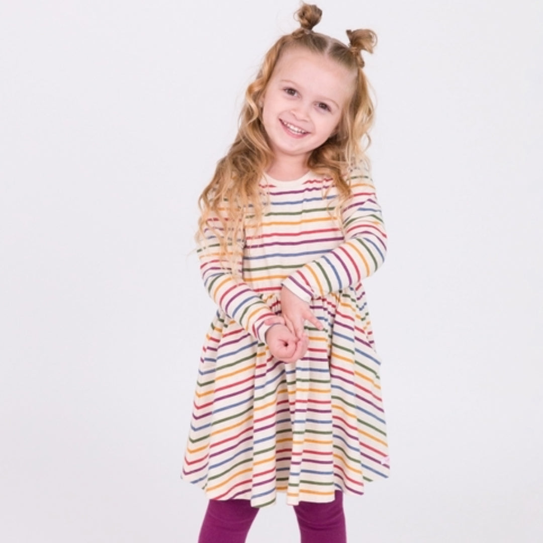 RuffleButts Countryside Rainbow Stripe Twirl Dress