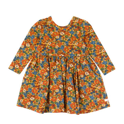 RuffleButts Golden Harvest Long Sleeve Twirl Dress