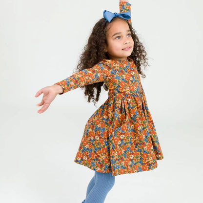 RuffleButts Golden Harvest Long Sleeve Twirl Dress