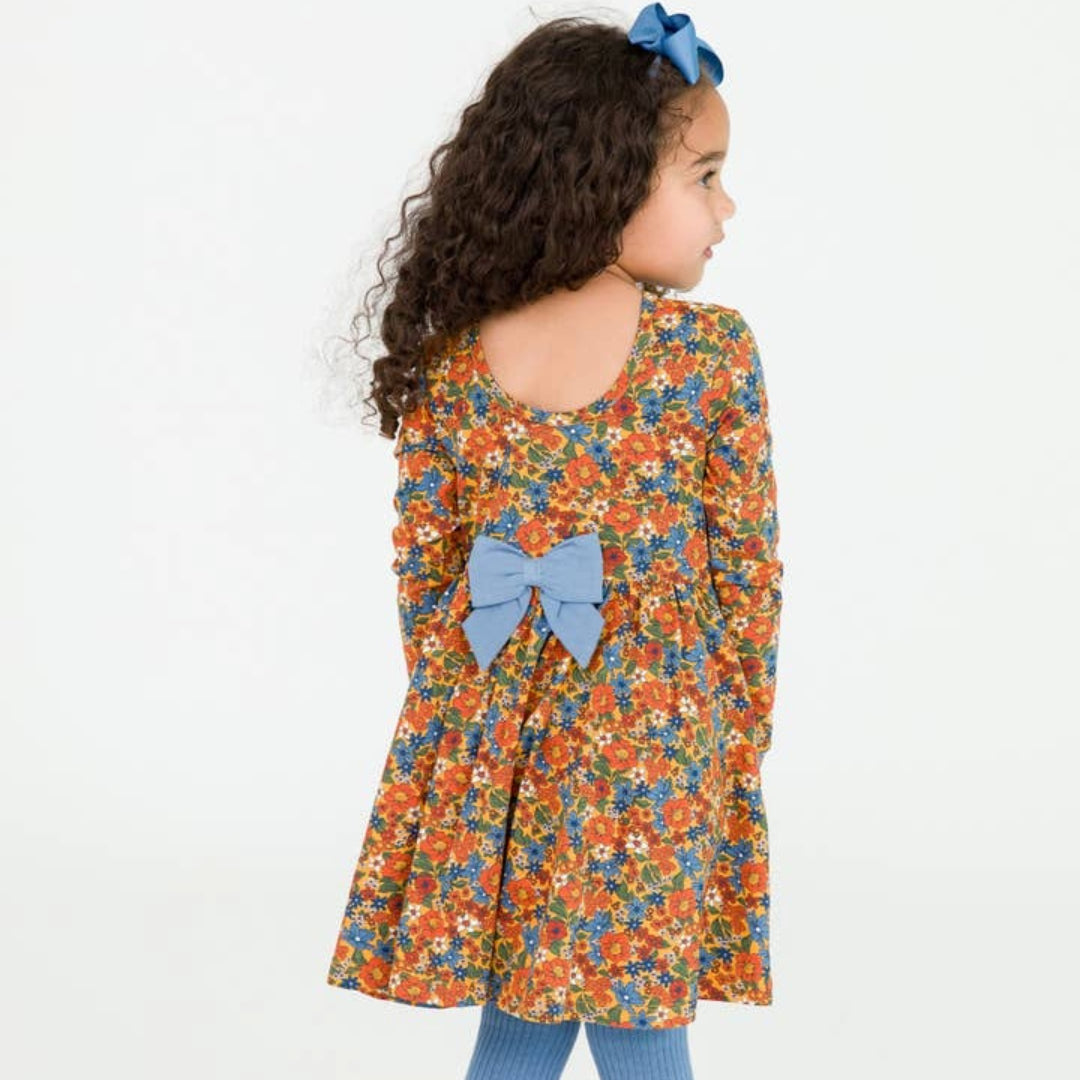 RuffleButts Golden Harvest Long Sleeve Twirl Dress